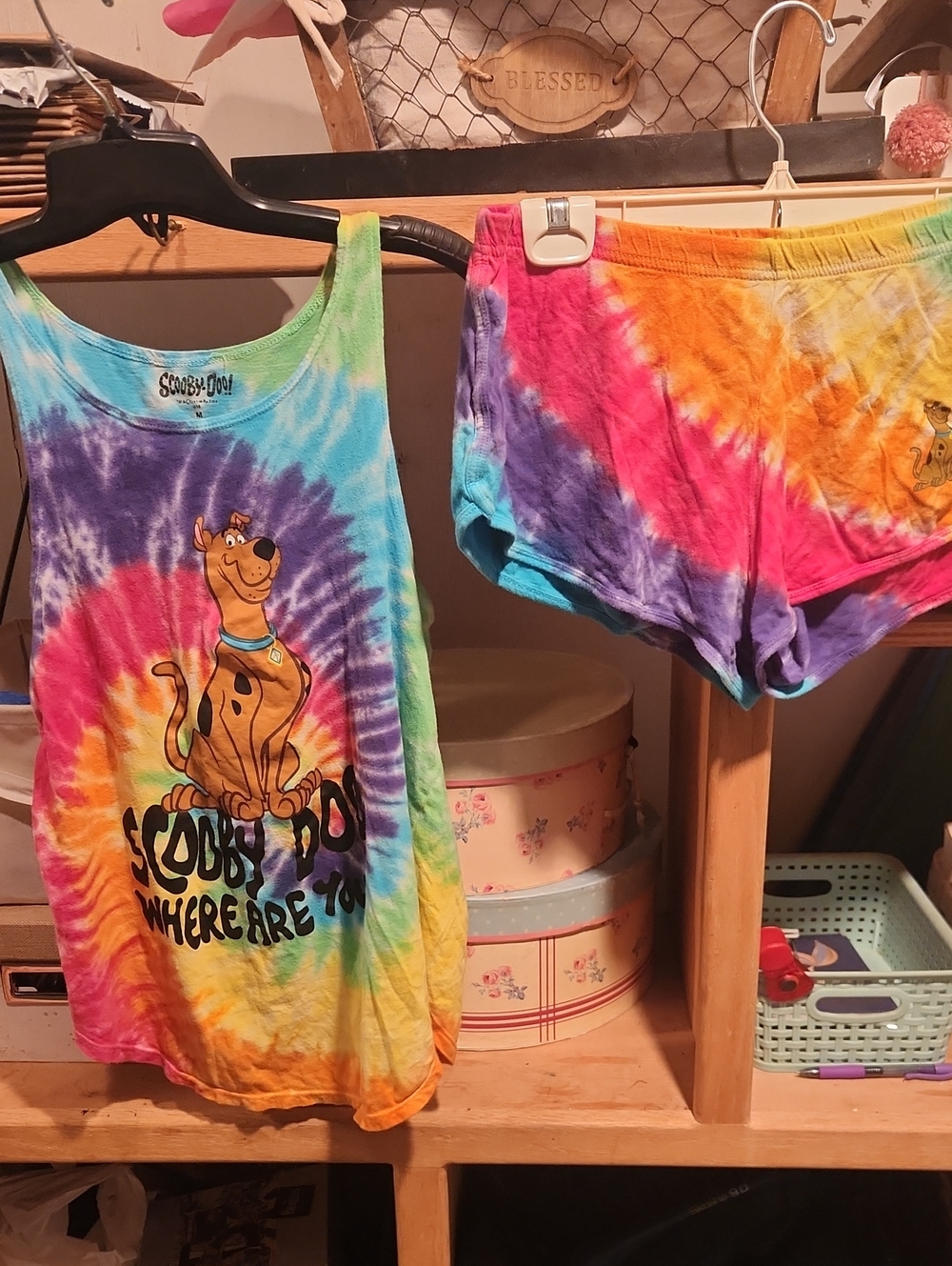 Scooby-Doo Tie Dye Racerback Tank & Elastic Shorts- Multicolor Comfy Casual Set